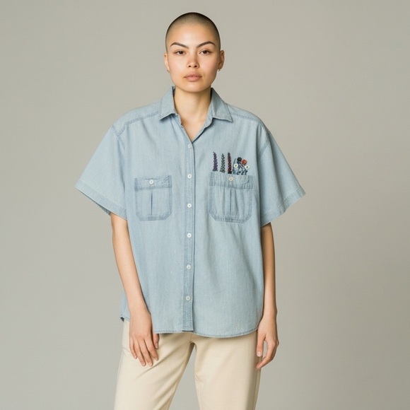 clementine Tops - Vintage Hand Embroidered Button up